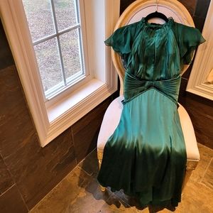 ZAC POSEN silk emerald green low open-back cocktail dress